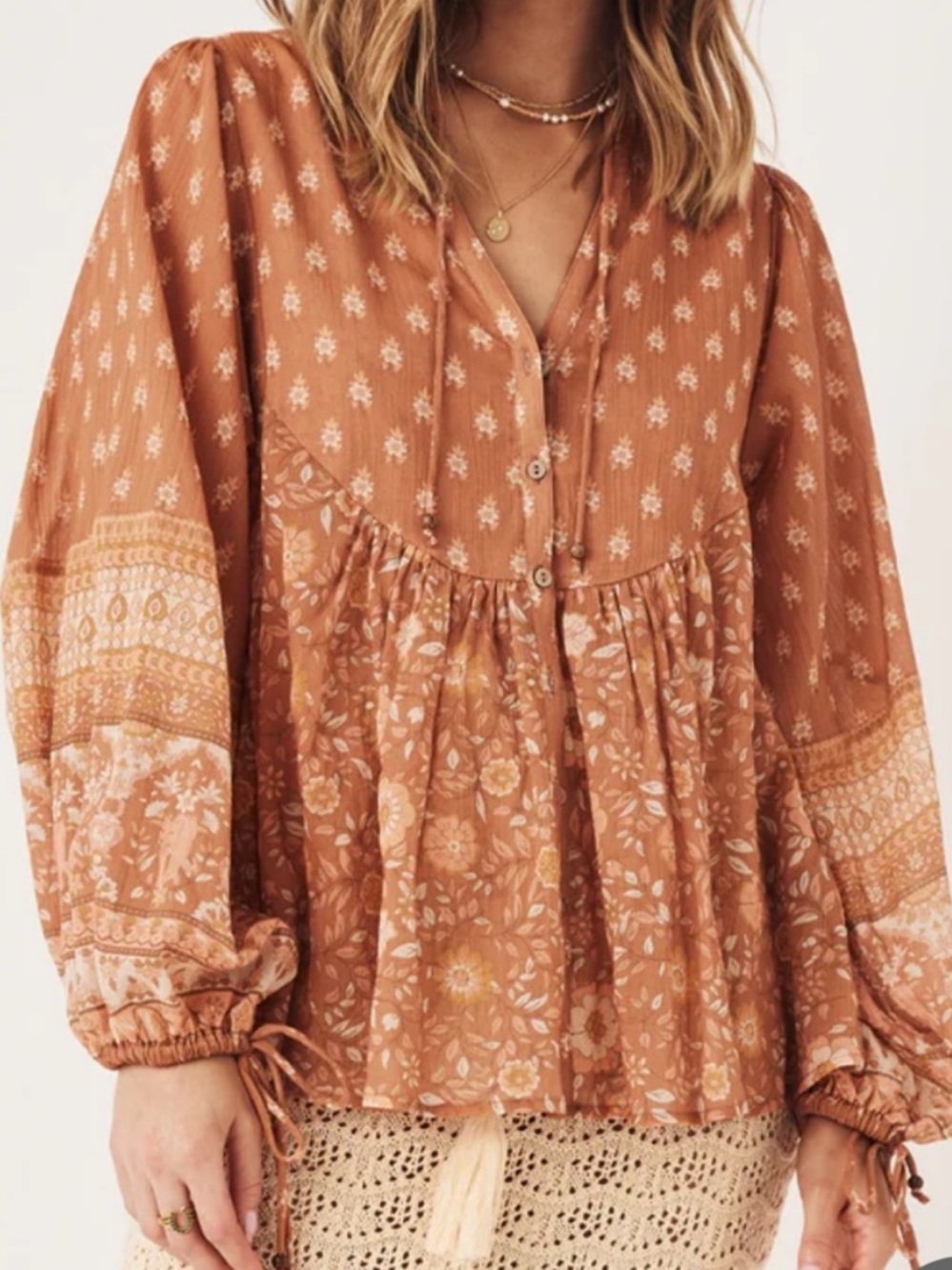 SPELL & THE GYPSY Collective Utopia Blouse
Cinnamon Orange Bohemian Size Small